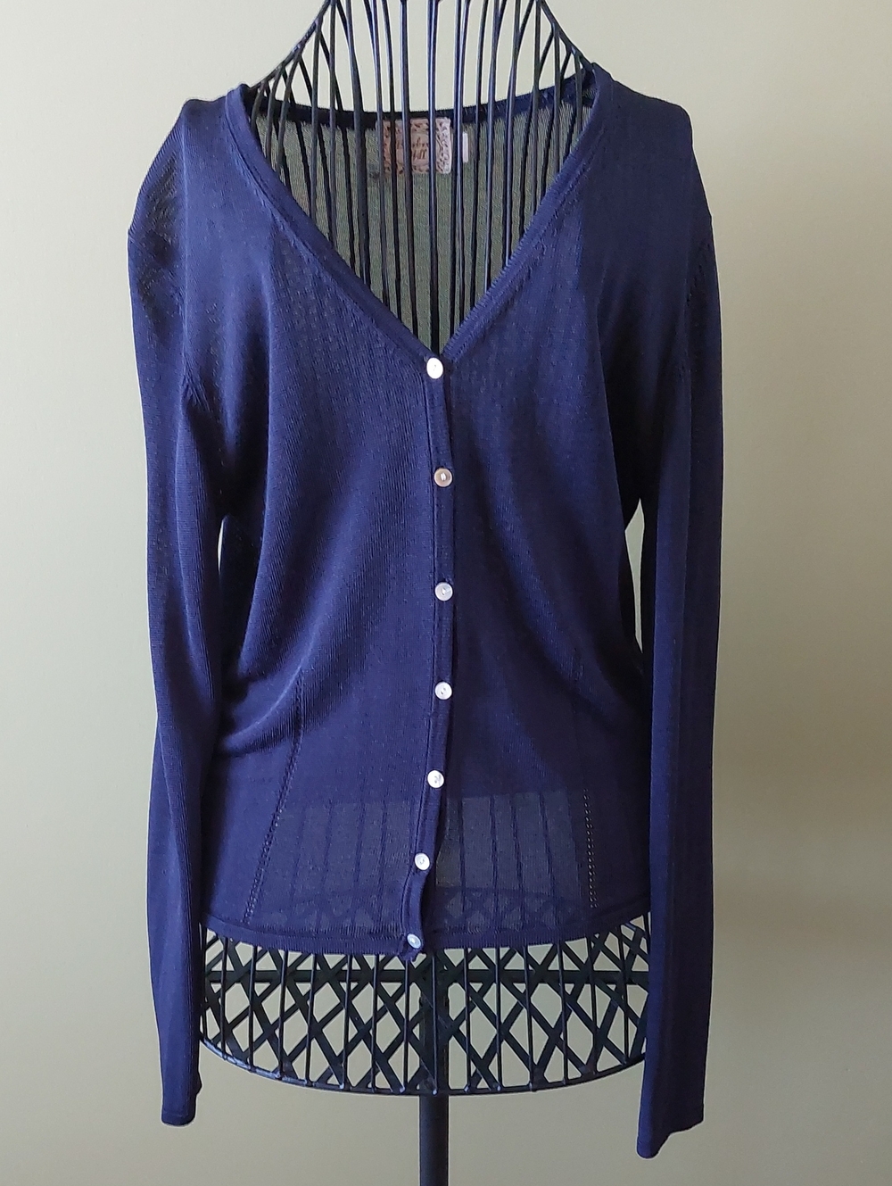 VINTAGE, Women's Navy V-Neck Button Cardigan Sweater, Size M